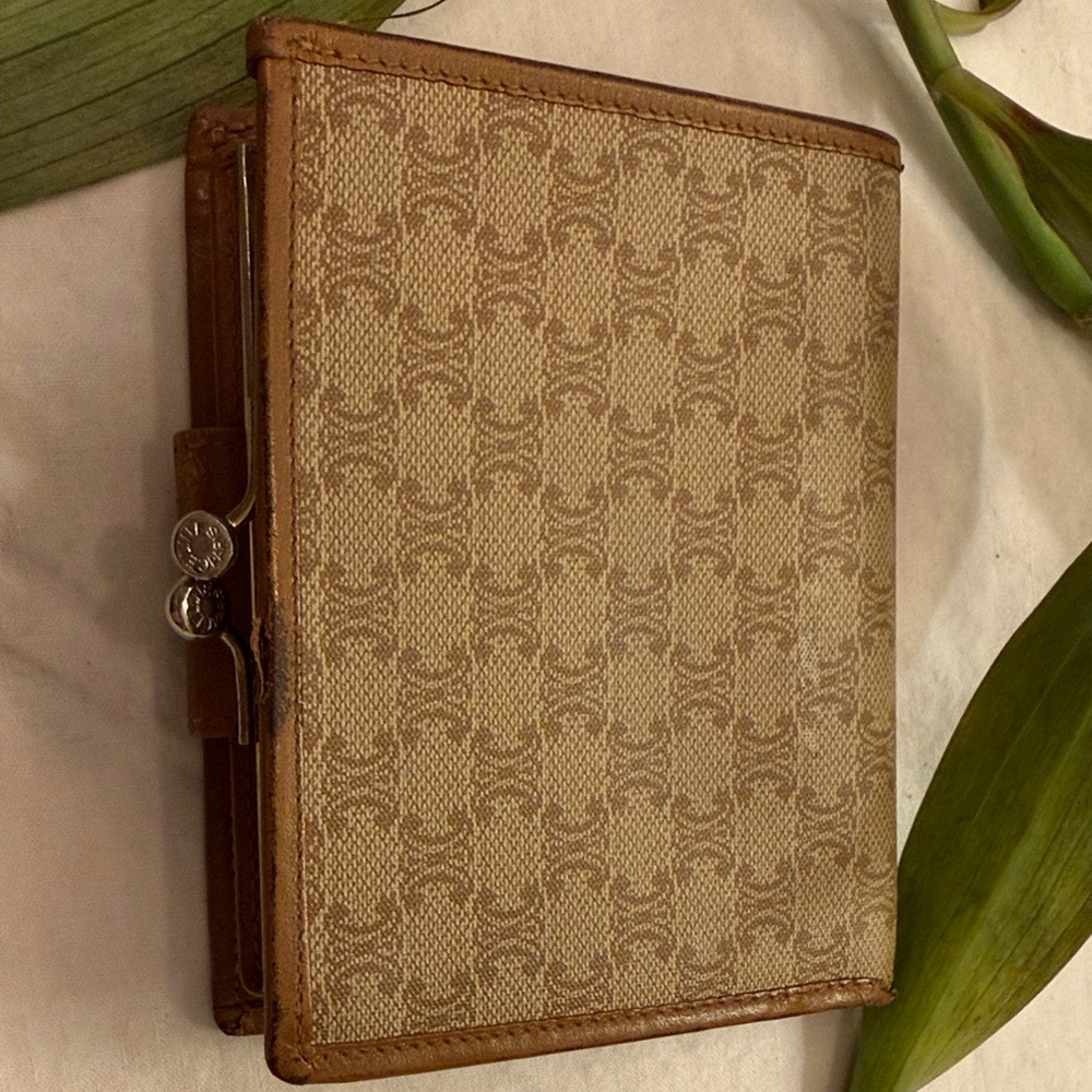 Celine Triomphe Monogram Compact Bifold Wallet in Tan/Brown - Picture 6 of 9